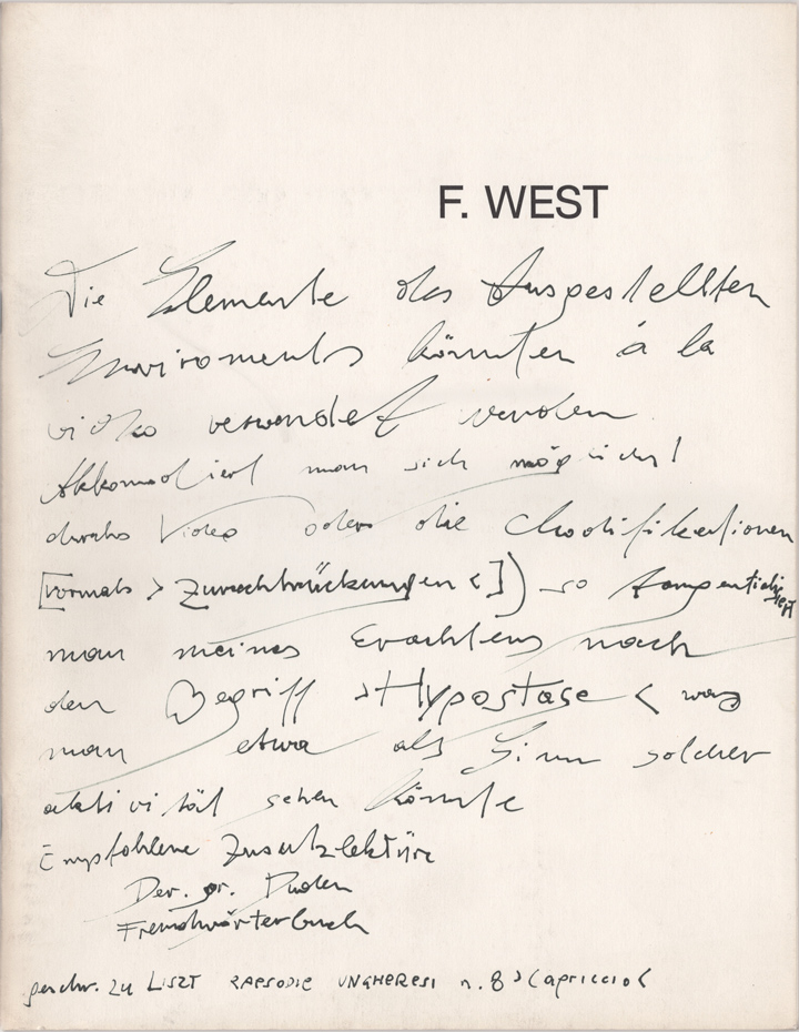FRANZ WEST. WORKS 1970–1985