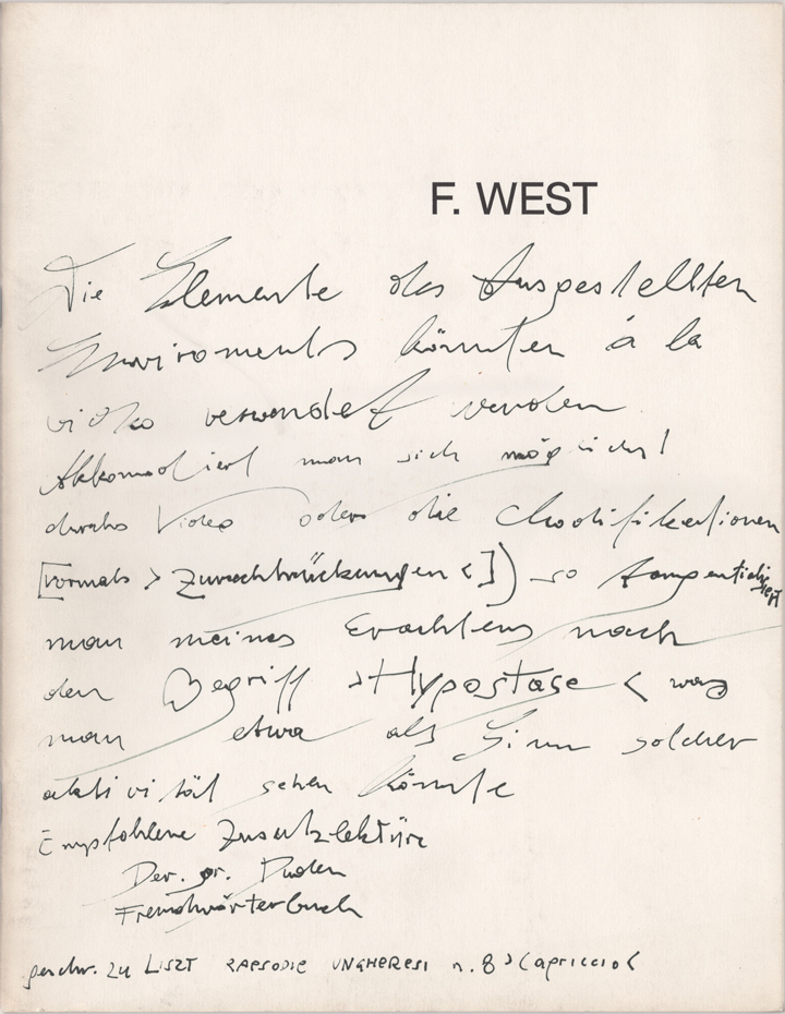 Cover Katalog FRANZ WEST. WORKS 1970–1985